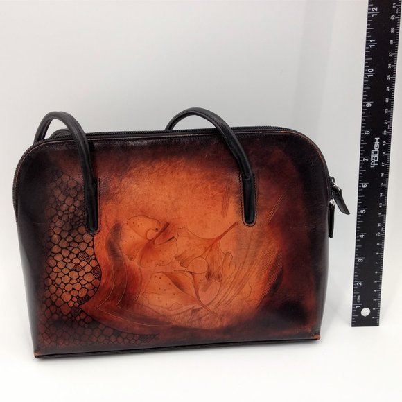 BAMBUS‎ Women's Brown Leather Art Double Strap Purse Shoulder Bag - Picture 11 of 16